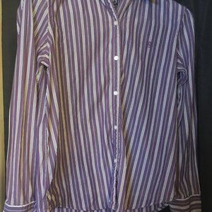 Women's Chaps Sz LG Purple Stripe LS Top Cotton BU